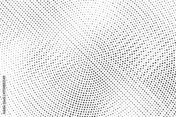Fototapeta Radial halftone dots. Spotted and dotted stains gradient background. Concentric comic texture with fading effect. Black and white rough gritty wallpaper. Grunge monochrome geometric backdrop. Vector