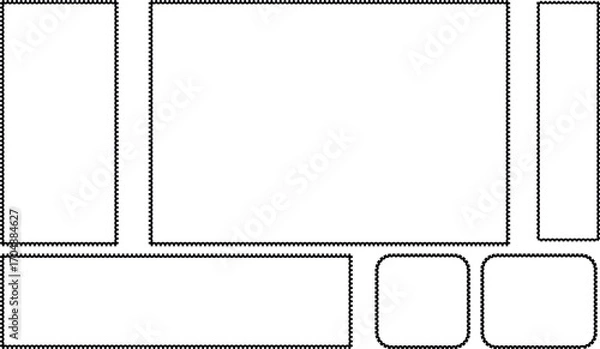 Fototapeta Five rectangular and rounded frames with a wavy border pattern rectangle