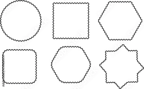 Fototapeta Set of Six Geometric Shapes with Serrated Edges on White circle square