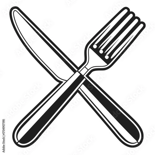 Obraz Black Silhouette Vector of Fork and Knife Crossed