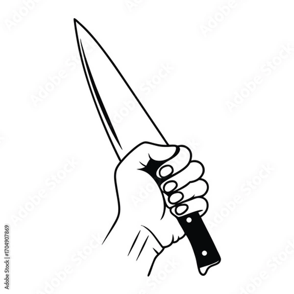 Obraz Black Silhouette Vector of Hand Holding Chef Knife