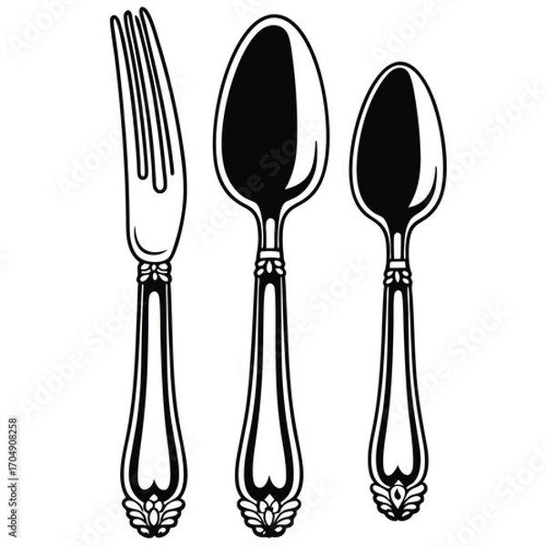 Obraz Black Silhouette Vector of Knife Fork Spoon Trio