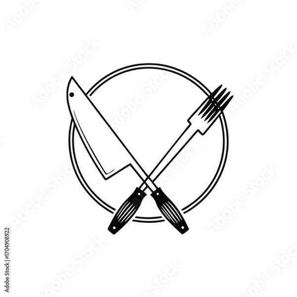 Obraz Black Silhouette Vector of Knife Icon with Circle