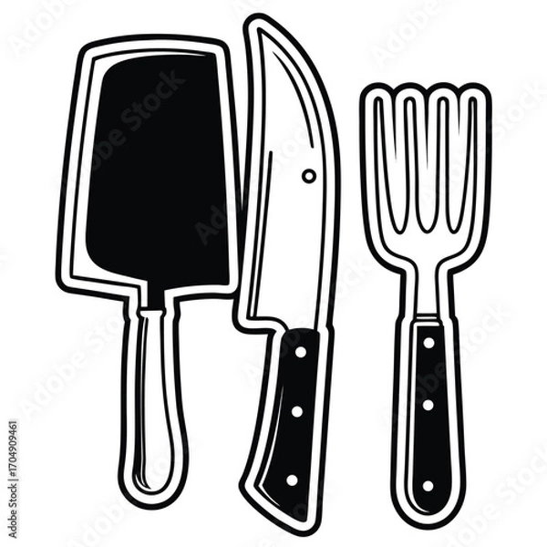 Obraz Flat Vector of Chef Knife Meat Cleaver Fork Icon