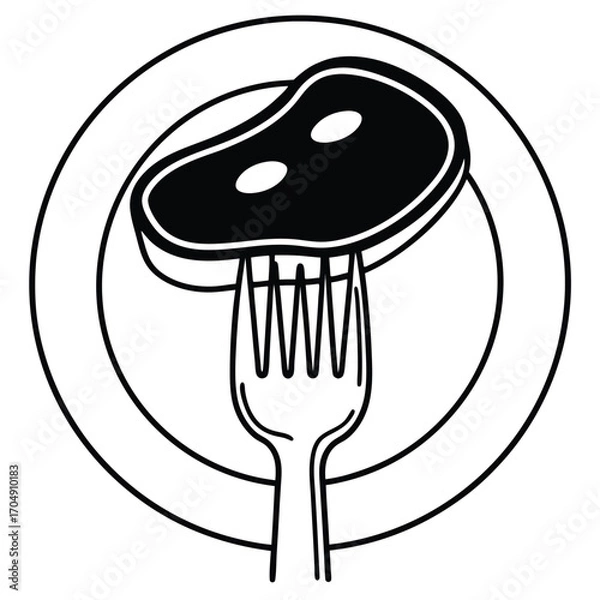 Obraz Flat Vector of Fork Holding Meat Silhouette