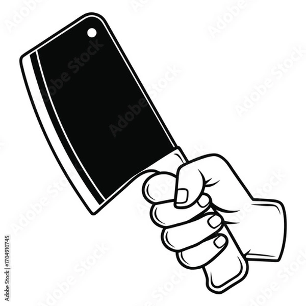 Obraz Flat Vector of Hand Gripping Meat Cleaver