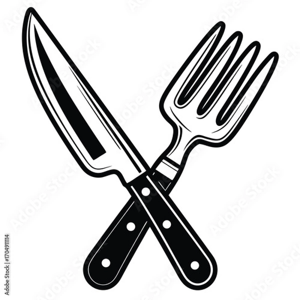 Obraz Flat Vector of Kitchen Knife and Fork Side by Side