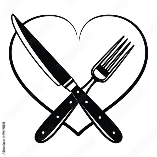 Obraz Flat Vector of Knife and Fork Forming Heart Shape