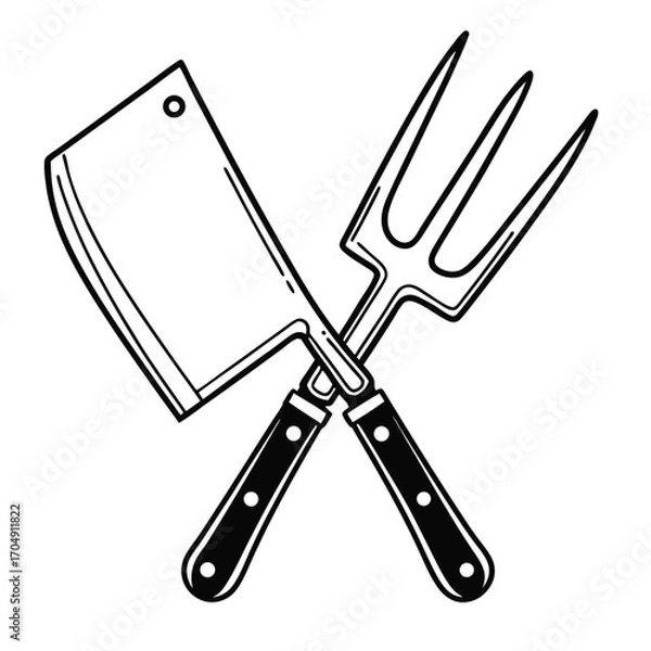Obraz Flat Vector of Meat Cleaver and Fork Duo