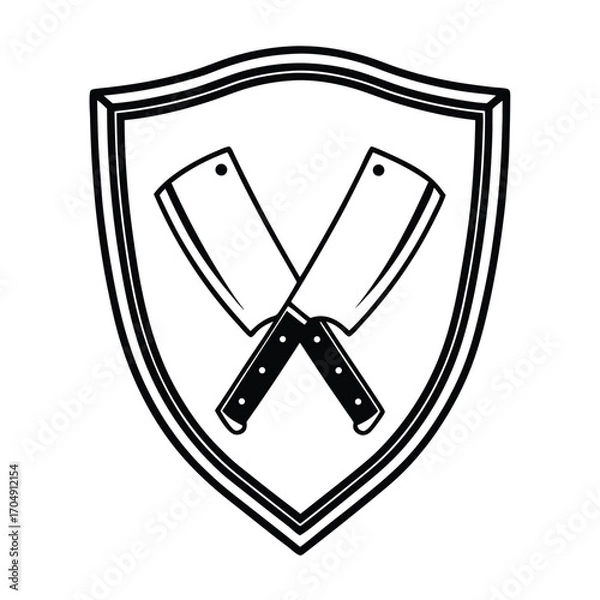 Obraz Flat Vector of Meat Cleaver Inside Shield Emblem