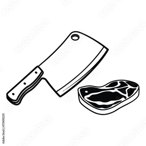 Obraz Flat Vector of Meat Cleaver with Meat Piece
