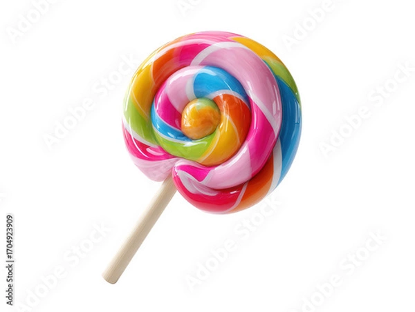 Fototapeta Colorful swirl lollipop isolated on transparent background