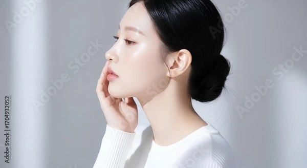 Obraz 白い服を着た肌のキレイな女性