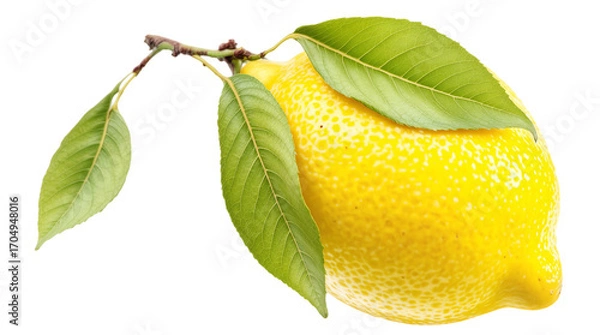 Fototapeta Fresh Lemon on Branch with Green Leaves: High-Resolution Stock Photo of Yellow Citrus Fruit for Food, Drink, isolated on transparent white background, PNG