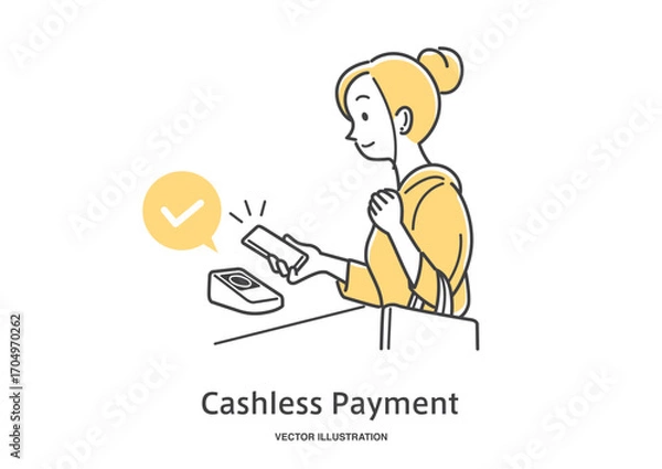 Obraz キャッシュレス支払いをする女性のイラスト