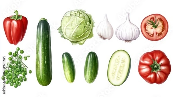 Obraz Assortment fresh vegetables illustration