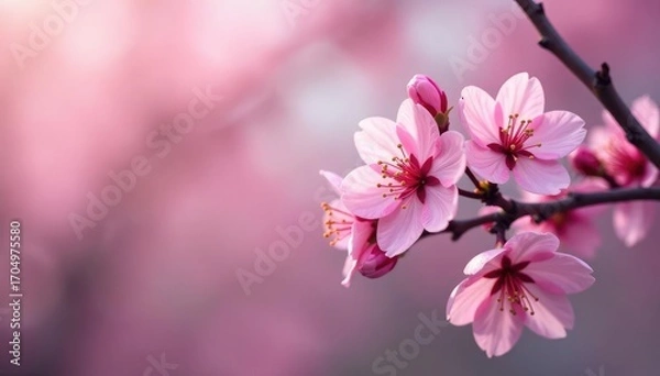 Obraz Delicate pink sakura blossoms, intricate branch pattern , elegant, flower, illustration
