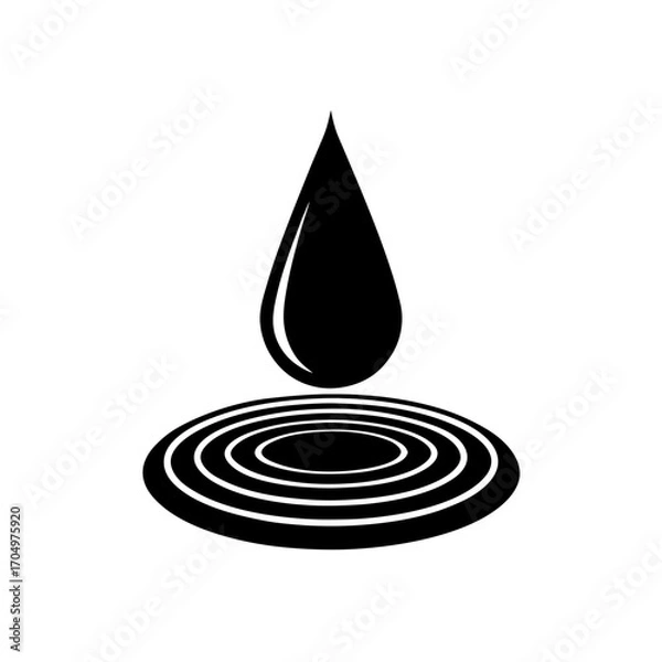 Fototapeta Water drop with rings art on transparent background silhouette