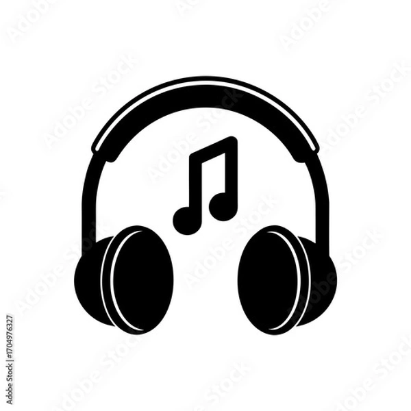 Fototapeta Headphones with music note on transparent background silhouette