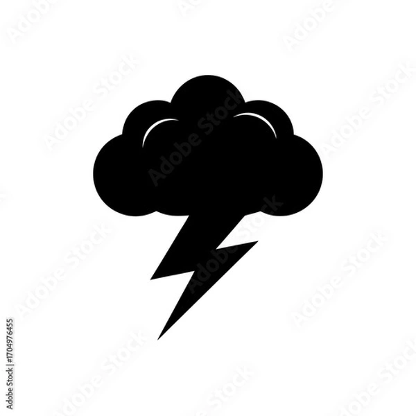 Fototapeta Black cloud with lightning on transparent background silhouette