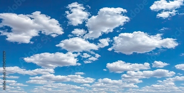Fototapeta Vast blue sky scattered with puffy white clouds
