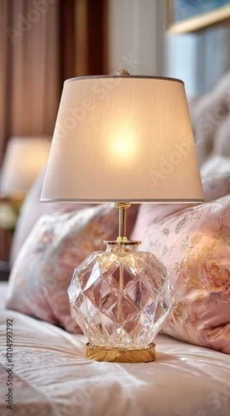 Obraz Close-up of a crystal lamp on a bed