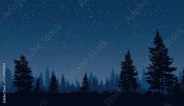 Obraz Silhouetted forest at night under a starry sky (2)