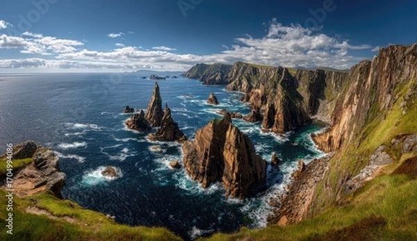 Obraz Rugged coastal cliffs meet a vibrant sea