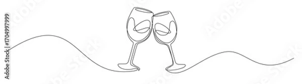 Fototapeta Two wine glasses cheering single line drawing