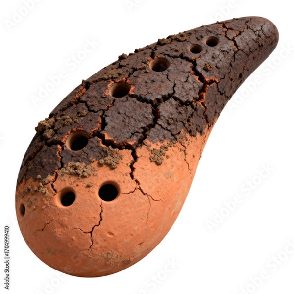 Fototapeta Unique Clay Ocarina: Handcrafted Terracotta Musical Instrument with Distinctive Texture isolated on transparent background