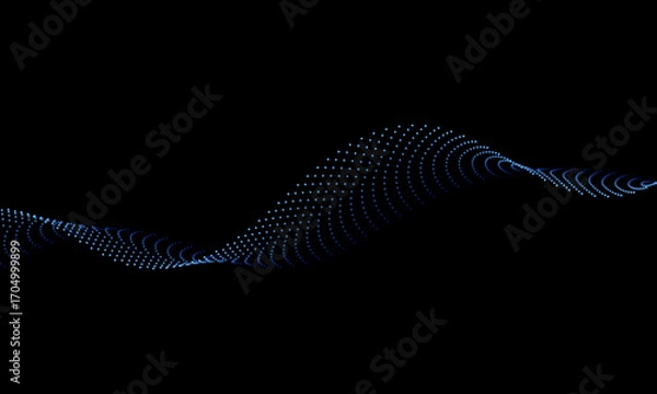Fototapeta elegant abstract background featuring dotted blue wave flowing smoothly on dark surface for poster, wallpaper, cover.