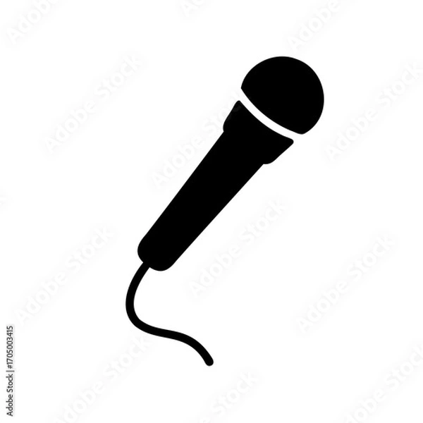 Obraz Silhouette of a classic wired microphone on a white background design