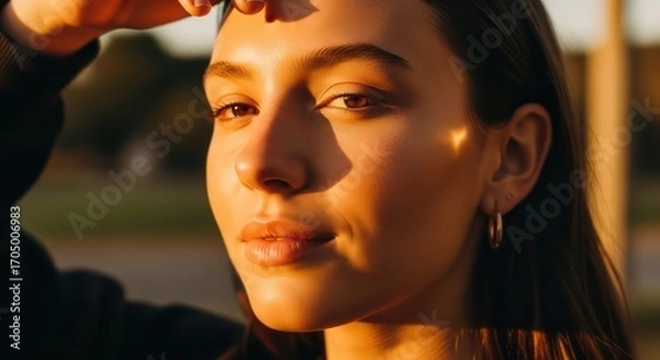 Obraz Golden Hour Portrait of a Woman with Subtle Sunlight Highlights