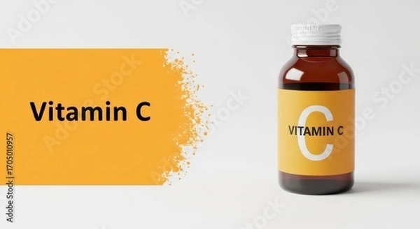 Obraz Amber Vitamin C Bottle with Abstract Yellow Splash Design