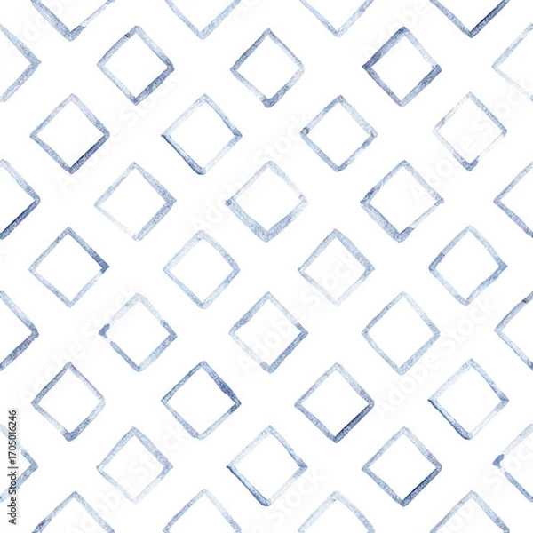 Fototapeta Simple seamless diamond pattern in soft blue tones. Watercolor outlines give a handcrafted, airy impression. Great for minimal fabric prints, wallpaper, or branding.