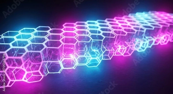 Obraz Abstract Neon Hexagon Pattern with Vibrant Colors