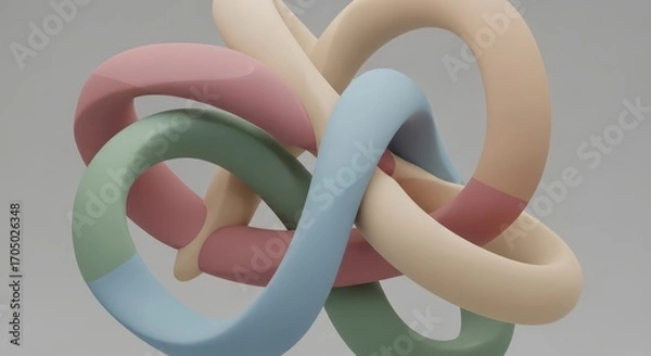 Obraz Intertwined Pastel Rings: A Colorful, Abstract Composition on a Gray Background