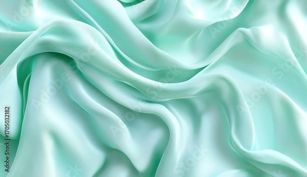 Fototapeta Mint green abstract background with soft waves of fabric for elegant presentation design, light blue and white color scheme, vector illustration, digital art style, close-up shot