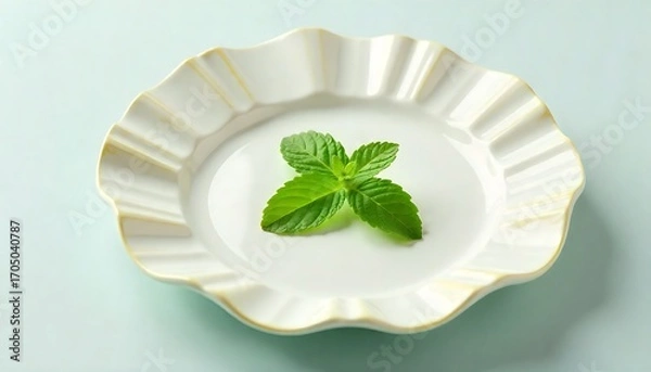 Obraz  a white plate with a green and yellow ruffled edge, created with generative ai