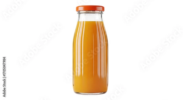 Fototapeta Orange juice bottle with orange cap isolated on a transparent background