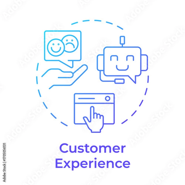 Fototapeta Customer experience blue gradient concept icon. User support. Artificial intelligence, chatbot. Round shape line illustration. Abstract idea. Graphic design. Easy to use in infographic, presentation