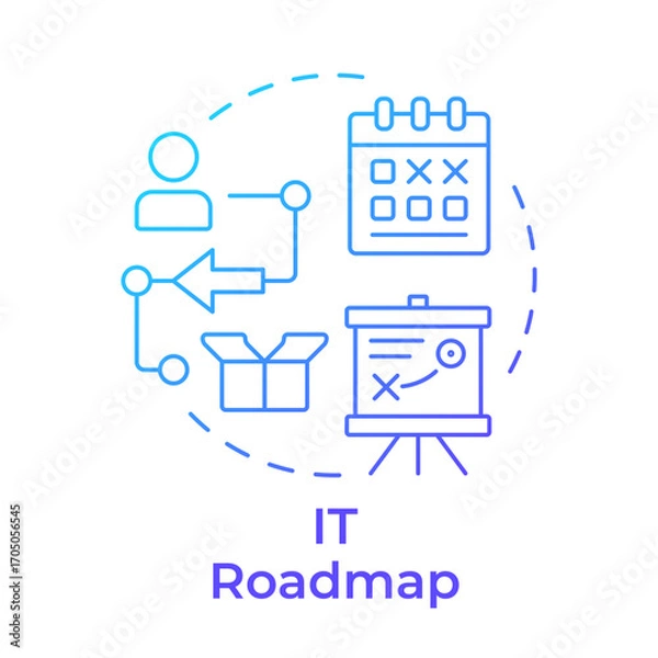 Fototapeta IT roadmap blue gradient concept icon. Strategy planning, business goal. Time management. Round shape line illustration. Abstract idea. Graphic design. Easy to use in infographic, presentation