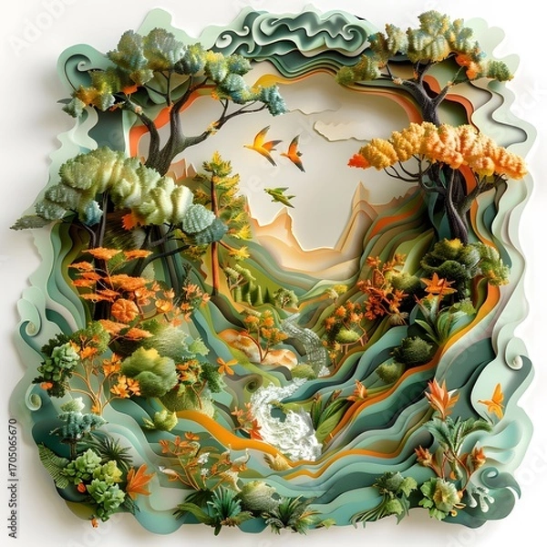 Fototapeta Fantasy Forest Rabbit — Whimsical woodland scene with a curious rabbit surrounded by glowing trees, perfect for storybook or fantasy designs