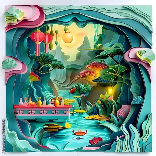 Fototapeta Jungle Frame Background — Lush green jungle with open center frame, natural border for posters or game art