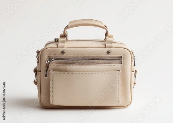 Fototapeta Off-white, rectangular handbag with zippered compartments