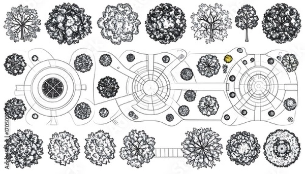 Fototapeta Architectural plan with various treetop views