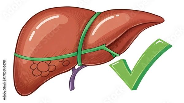 Fototapeta PNG A healthy liver with a check mark, illustrating the concepts of wellness, good health, and medical.