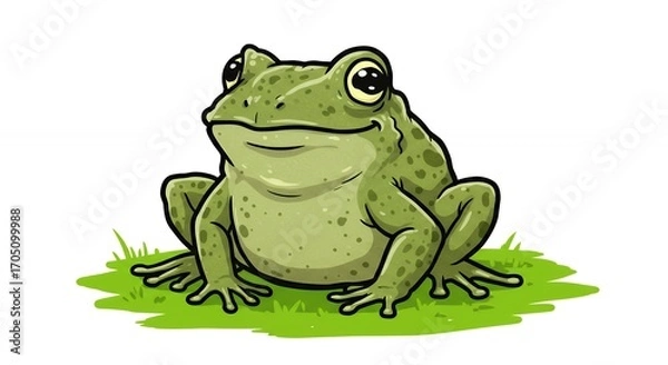 Obraz Cartoon frog sitting on grass