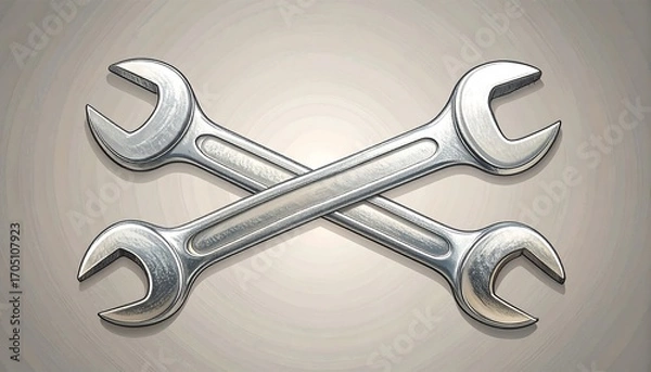 Fototapeta Two crossed wrenches on a subtle gradient background
