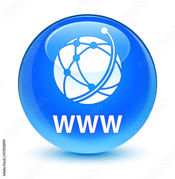 Fototapeta WWW (global network icon) glassy cyan blue round button